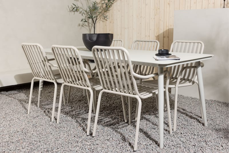 Lina Matgrupp Utomhus 120 cm + 6 st Peking Karmstolar - Beige/Vit - Utemöbler - Utegrupp - Matgrupper utomhus