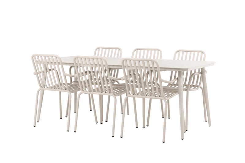 Lina Matgrupp Utomhus 120 cm + 6 st Peking Karmstolar - Beige/Vit - Utemöbler - Utegrupp - Matgrupper utomhus
