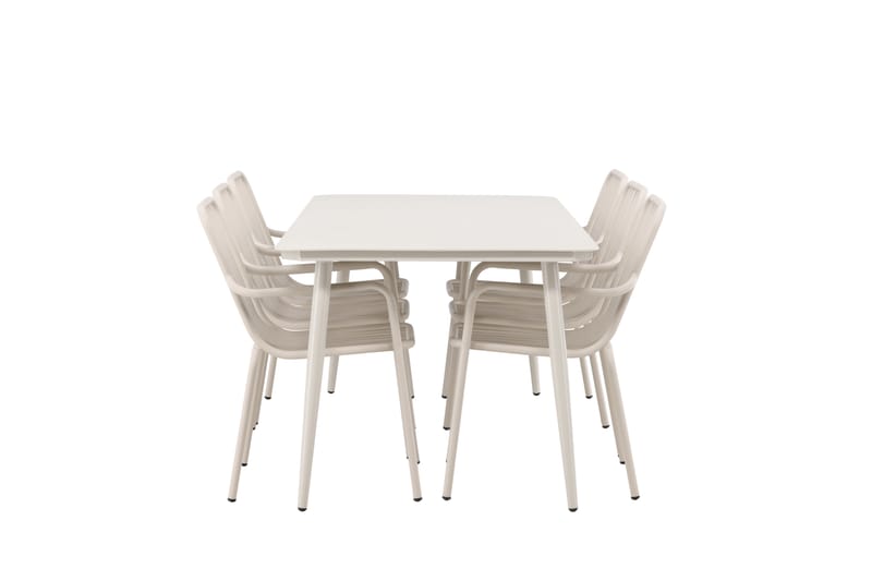Lina Matgrupp Utomhus 120 cm + 6 st Peking Karmstolar - Beige/Vit - Utemöbler - Utegrupp - Matgrupper utomhus