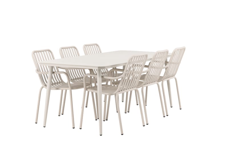 Lina Matgrupp Utomhus 120 cm + 6 st Peking Karmstolar - Beige/Vit - Utemöbler - Utegrupp - Matgrupper utomhus