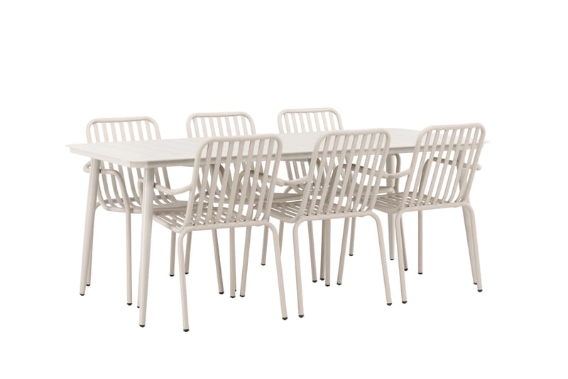 Lina Matgrupp Utomhus 120 cm + 6 st Peking Karmstolar - Beige/Vit - Utemöbler - Utegrupp - Matgrupper utomhus