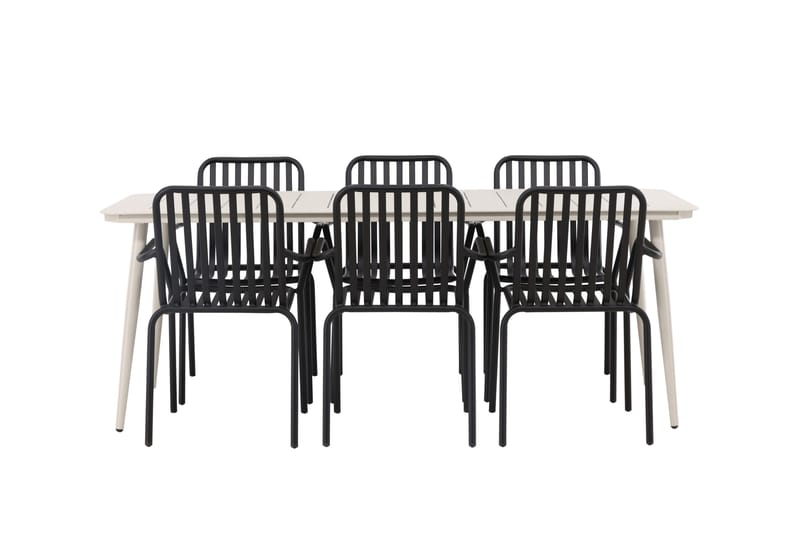Lina Matgrupp Utomhus 120 cm + 6 st Peking Karmstolar - Svart/Vit - Utemöbler - Utegrupp - Matgrupper utomhus