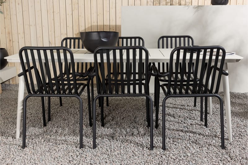 Lina Matgrupp Utomhus 120 cm + 6 st Peking Karmstolar - Svart/Vit - Utemöbler - Utegrupp - Matgrupper utomhus