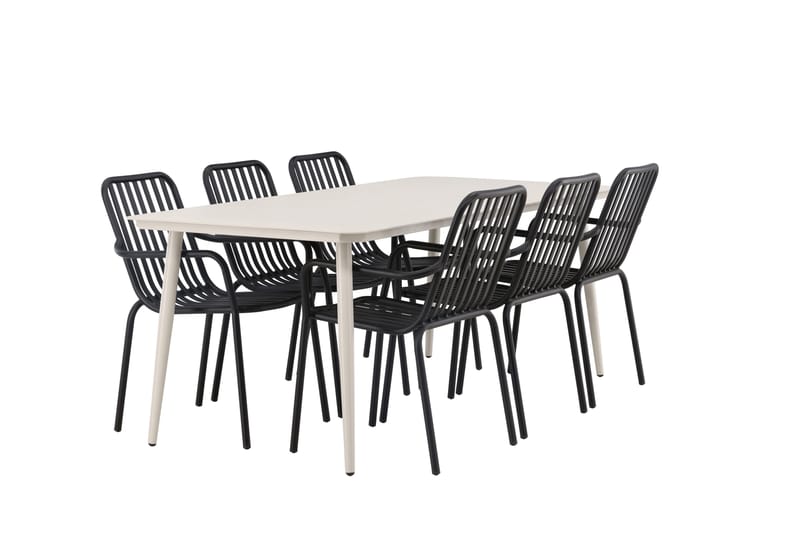 Lina Matgrupp Utomhus 120 cm + 6 st Peking Karmstolar - Svart/Vit - Utemöbler - Utegrupp - Matgrupper utomhus