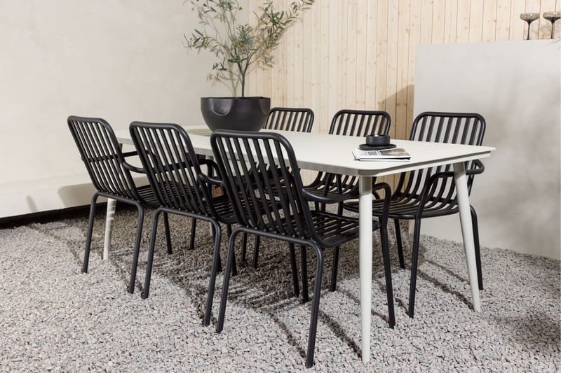Lina Matgrupp Utomhus 120 cm + 6 st Peking Karmstolar - Svart/Vit - Utemöbler - Utegrupp - Matgrupper utomhus