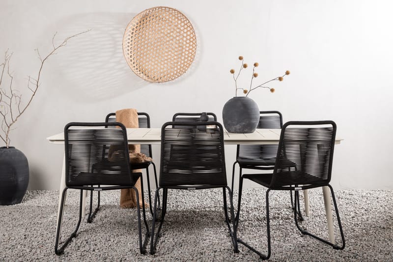 Lina Matgrupp Utomhus 200x90 cm + 6 Lindos Stapelbar Stol - Svart - Utemöbler - Utegrupp - Matgrupper utomhus