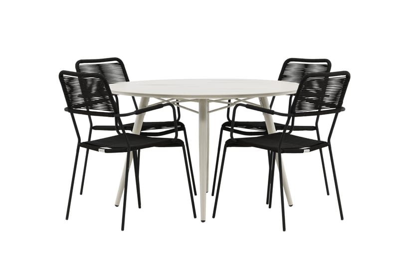 Lina Matgrupp Utomhus Rund 120 cm + 4 Lindos Karmstol - Svart - Utemöbler - Utegrupp - Matgrupper utomhus