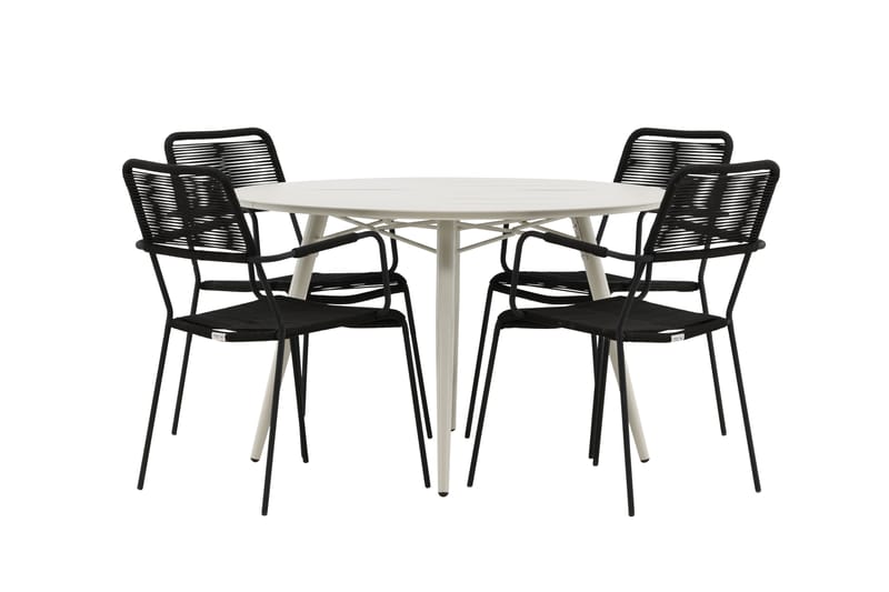 Lina Matgrupp Utomhus Rund 120 cm + 4 Lindos Karmstol - Svart - Utemöbler - Utegrupp - Matgrupper utomhus