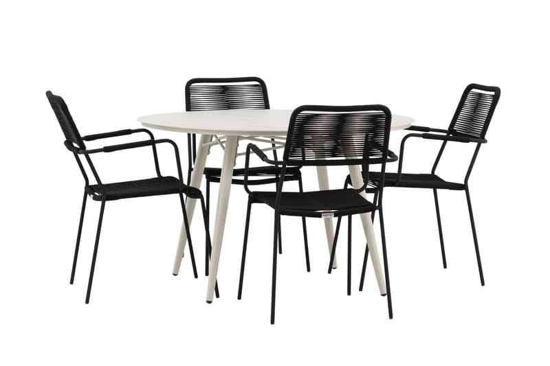 Lina Matgrupp Utomhus Rund 120 cm + 4 Lindos Karmstol - Svart - Utemöbler - Utegrupp - Matgrupper utomhus