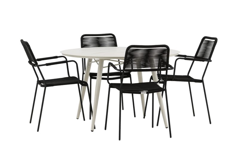 Lina Matgrupp Utomhus Rund 120 cm + 4 Lindos Karmstol - Svart - Utemöbler - Utegrupp - Matgrupper utomhus