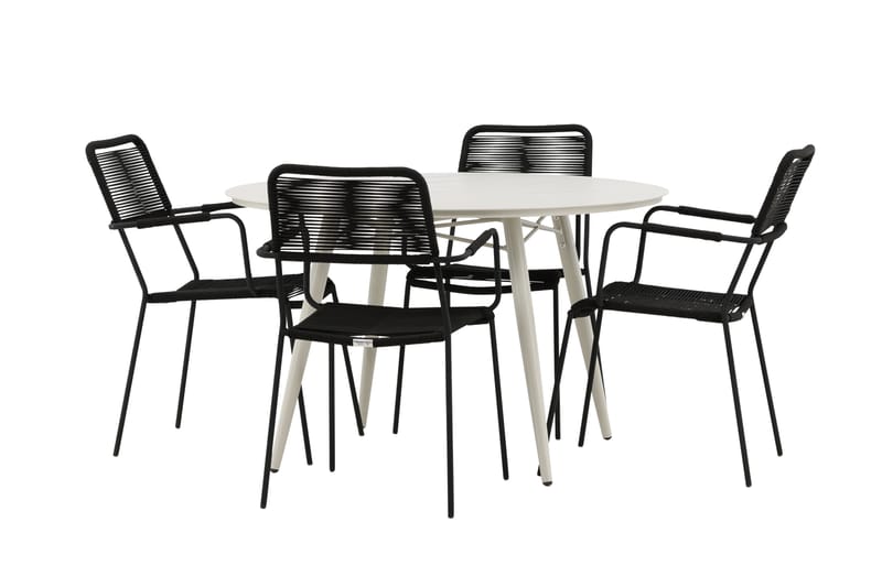 Lina Matgrupp Utomhus Rund 120 cm + 4 Lindos Karmstol - Svart - Utemöbler - Utegrupp - Matgrupper utomhus