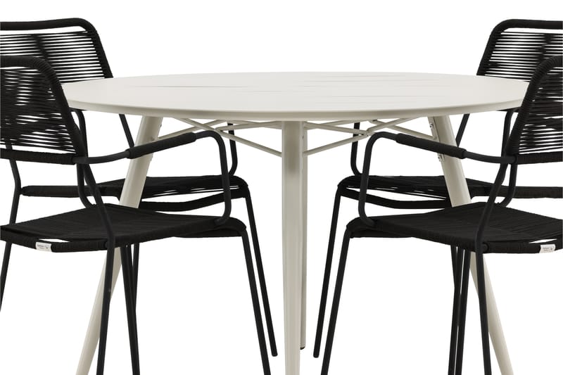 Lina Matgrupp Utomhus Rund 120 cm + 4 Lindos Karmstol - Svart - Utemöbler - Utegrupp - Matgrupper utomhus