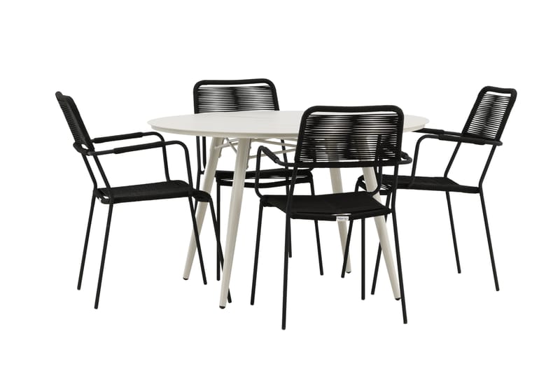 Lina Matgrupp Utomhus Rund 120 cm + 4 Lindos Karmstol - Svart - Utemöbler - Utegrupp - Matgrupper utomhus