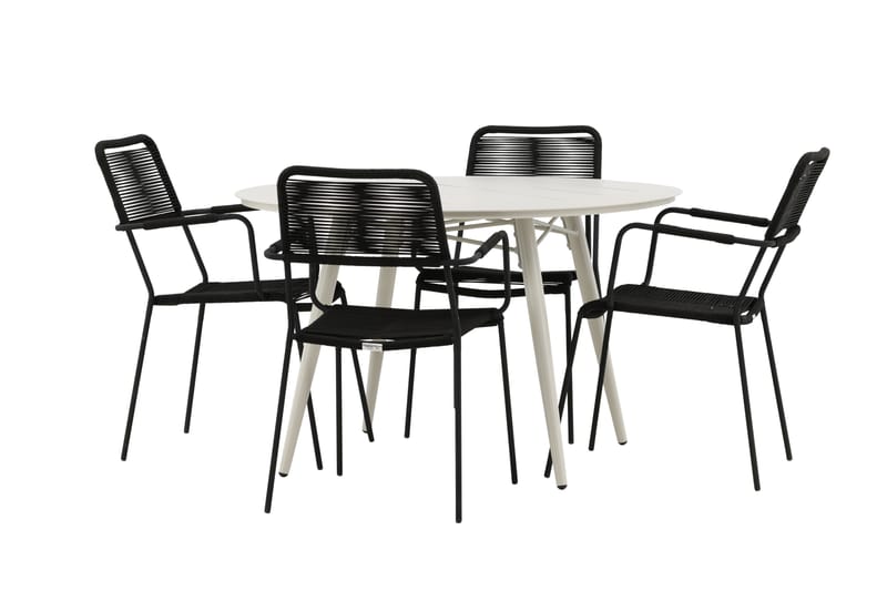 Lina Matgrupp Utomhus Rund 120 cm + 4 Lindos Karmstol - Svart - Utemöbler - Utegrupp - Matgrupper utomhus