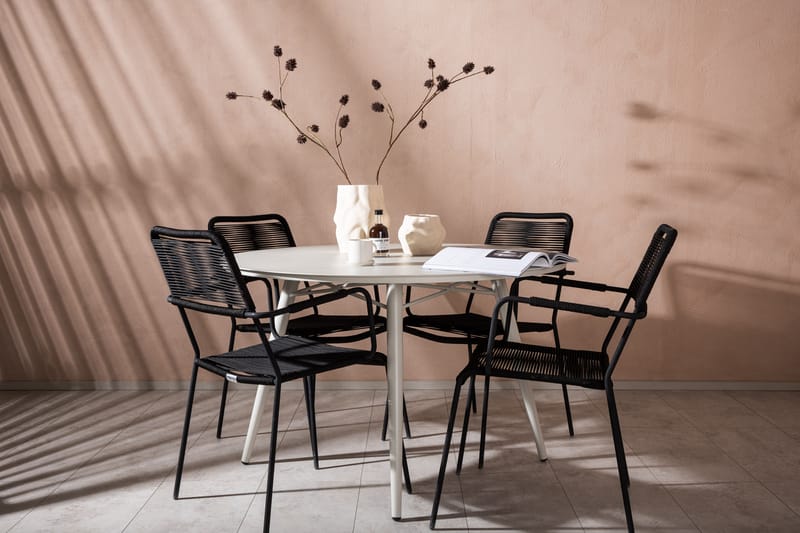 Lina Matgrupp Utomhus Rund 120 cm + 4 Lindos Karmstol - Svart - Utemöbler - Utegrupp - Matgrupper utomhus