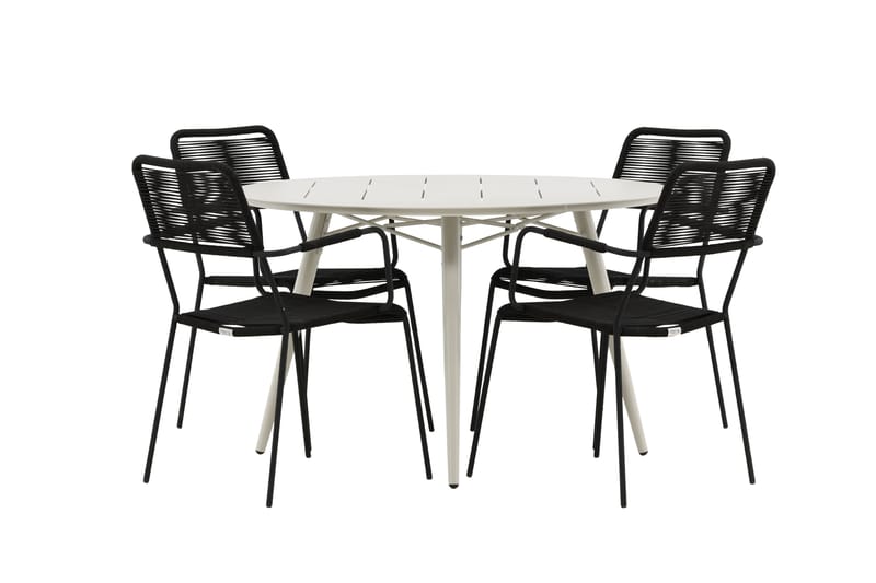 Lina Matgrupp Utomhus Rund 120 cm + 4 Lindos Karmstol - Svart - Utemöbler - Utegrupp - Matgrupper utomhus