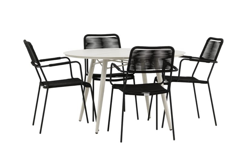 Lina Matgrupp Utomhus Rund 120 cm + 4 Lindos Karmstol - Svart - Utemöbler - Utegrupp - Matgrupper utomhus