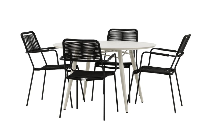 Lina Matgrupp Utomhus Rund 120 cm + 4 Lindos Karmstol - Svart - Utemöbler - Utegrupp - Matgrupper utomhus