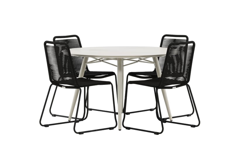 Lina Matgrupp Utomhus Rund 120 cm + 4 Lindos Stapelbar Stol - Svart - Utemöbler - Utegrupp - Matgrupper utomhus