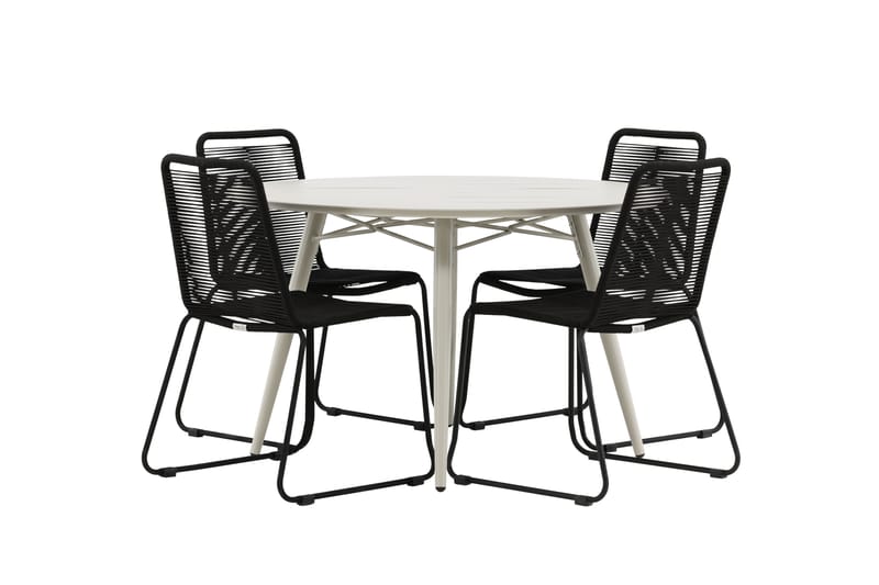 Lina Matgrupp Utomhus Rund 120 cm + 4 Lindos Stapelbar Stol - Svart - Utemöbler - Utegrupp - Matgrupper utomhus