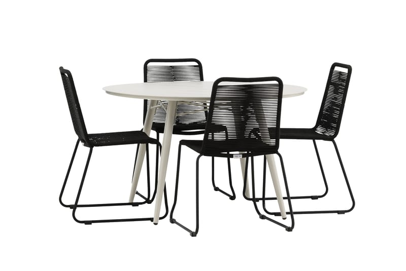 Lina Matgrupp Utomhus Rund 120 cm + 4 Lindos Stapelbar Stol - Svart - Utemöbler - Utegrupp - Matgrupper utomhus