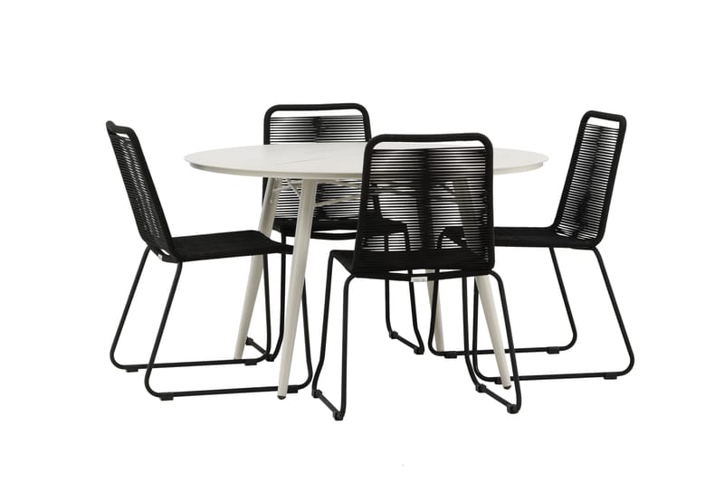 Lina Matgrupp Utomhus Rund 120 cm + 4 Lindos Stapelbar Stol - Svart - Utemöbler - Utegrupp - Matgrupper utomhus