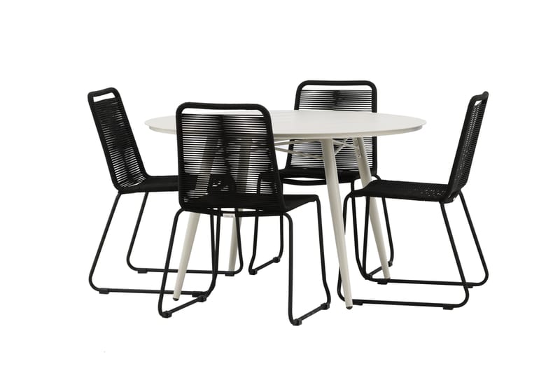 Lina Matgrupp Utomhus Rund 120 cm + 4 Lindos Stapelbar Stol - Svart - Utemöbler - Utegrupp - Matgrupper utomhus