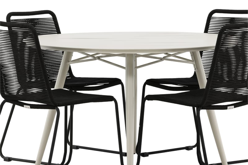 Lina Matgrupp Utomhus Rund 120 cm + 4 Lindos Stapelbar Stol - Svart - Utemöbler - Utegrupp - Matgrupper utomhus