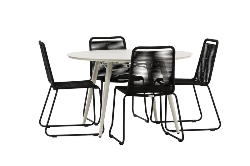 Lina Matgrupp Utomhus Rund 120 cm + 4 Lindos Stapelbar Stol - Svart - Utemöbler - Utegrupp - Matgrupper utomhus