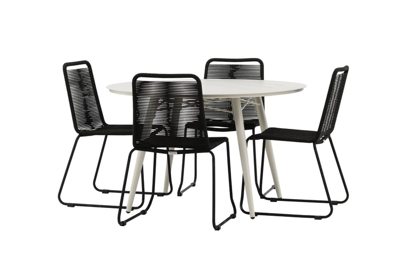 Lina Matgrupp Utomhus Rund 120 cm + 4 Lindos Stapelbar Stol - Svart - Utemöbler - Utegrupp - Matgrupper utomhus