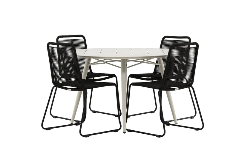Lina Matgrupp Utomhus Rund 120 cm + 4 Lindos Stapelbar Stol - Svart - Utemöbler - Utegrupp - Matgrupper utomhus