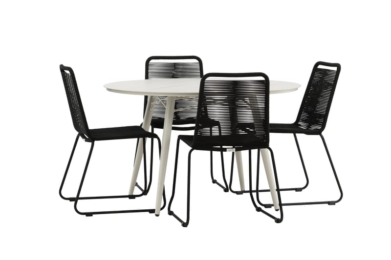 Lina Matgrupp Utomhus Rund 120 cm + 4 Lindos Stapelbar Stol - Svart - Utemöbler - Utegrupp - Matgrupper utomhus