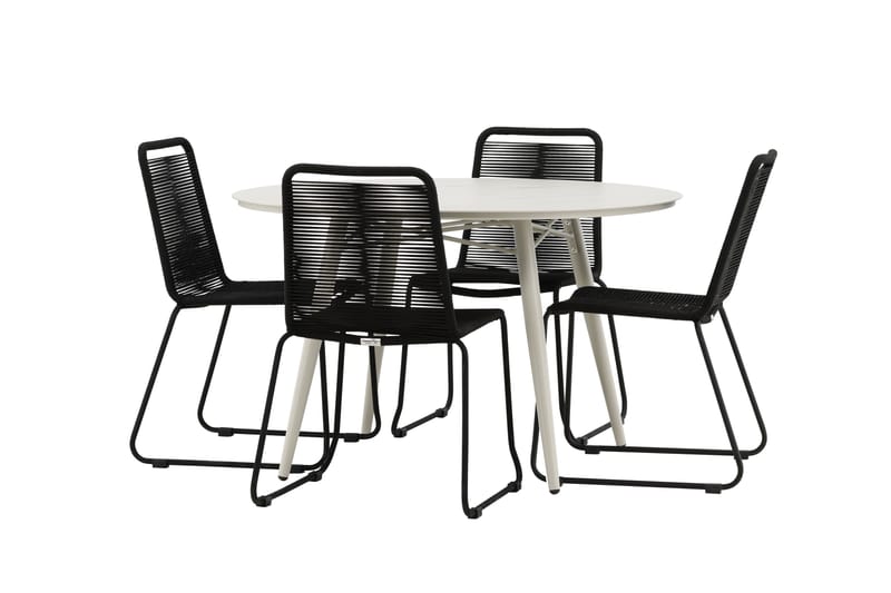Lina Matgrupp Utomhus Rund 120 cm + 4 Lindos Stapelbar Stol - Svart - Utemöbler - Utegrupp - Matgrupper utomhus