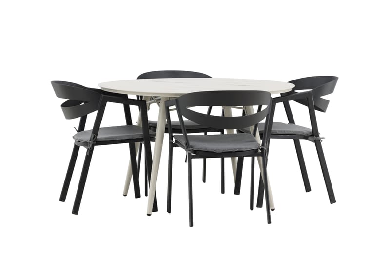 Lina Matgrupp Utomhus Rund 120 cm + 4 Slit Matstol - Svart - Utemöbler - Utegrupp - Matgrupper utomhus