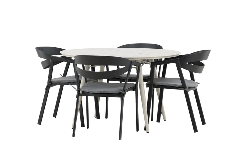 Lina Matgrupp Utomhus Rund 120 cm + 4 Slit Matstol - Svart - Utemöbler - Utegrupp - Matgrupper utomhus