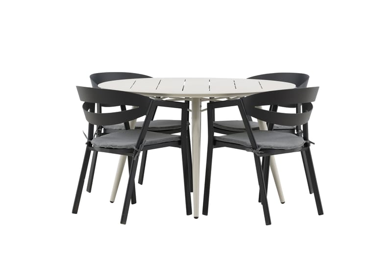 Lina Matgrupp Utomhus Rund 120 cm + 4 Slit Matstol - Svart - Utemöbler - Utegrupp - Matgrupper utomhus