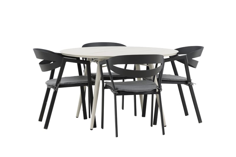 Lina Matgrupp Utomhus Rund 120 cm + 4 Slit Matstol - Svart - Utemöbler - Utegrupp - Matgrupper utomhus