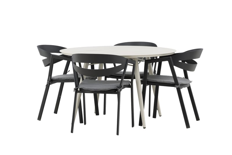 Lina Matgrupp Utomhus Rund 120 cm + 4 Slit Matstol - Svart - Utemöbler - Utegrupp - Matgrupper utomhus