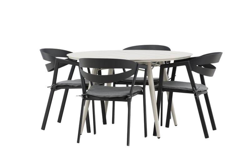 Lina Matgrupp Utomhus Rund 120 cm + 4 Slit Matstol - Svart - Utemöbler - Utegrupp - Matgrupper utomhus