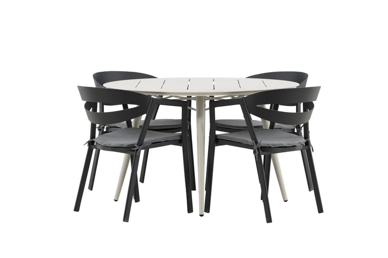 Lina Matgrupp Utomhus Rund 120 cm + 4 Slit Matstol - Svart - Utemöbler - Utegrupp - Matgrupper utomhus