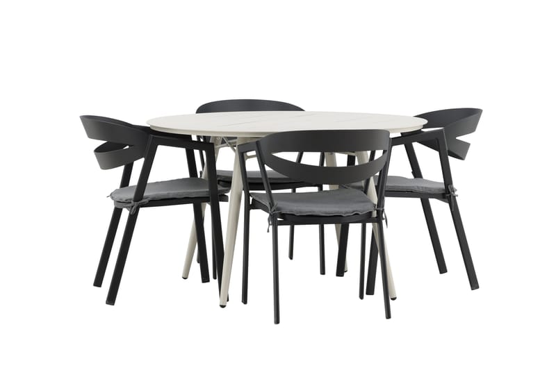 Lina Matgrupp Utomhus Rund 120 cm + 4 Slit Matstol - Svart - Utemöbler - Utegrupp - Matgrupper utomhus