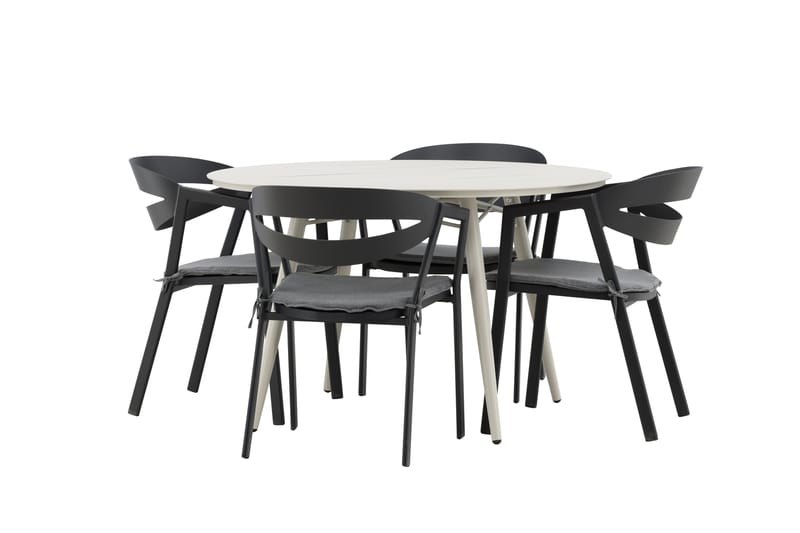 Lina Matgrupp Utomhus Rund 120 cm + 4 Slit Matstol - Svart - Utemöbler - Utegrupp - Matgrupper utomhus