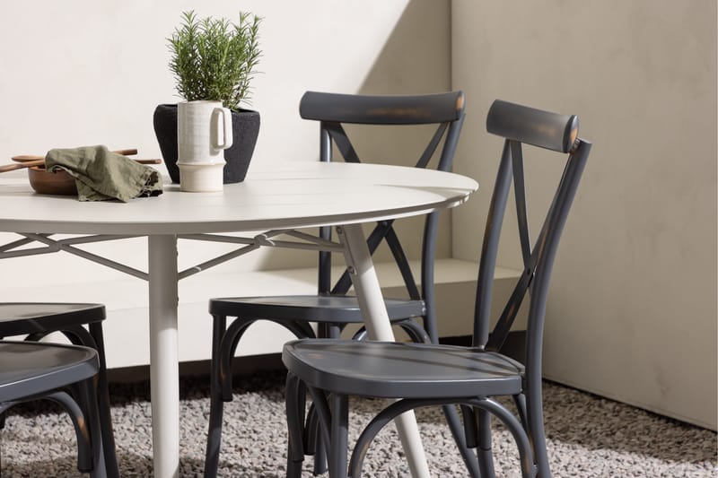 Lina Matgrupp Utomhus Rund 120 cm + 4 st Tablas Matstolar - Mörkgrå/Vit - Utemöbler - Utegrupp - Matgrupper utomhus