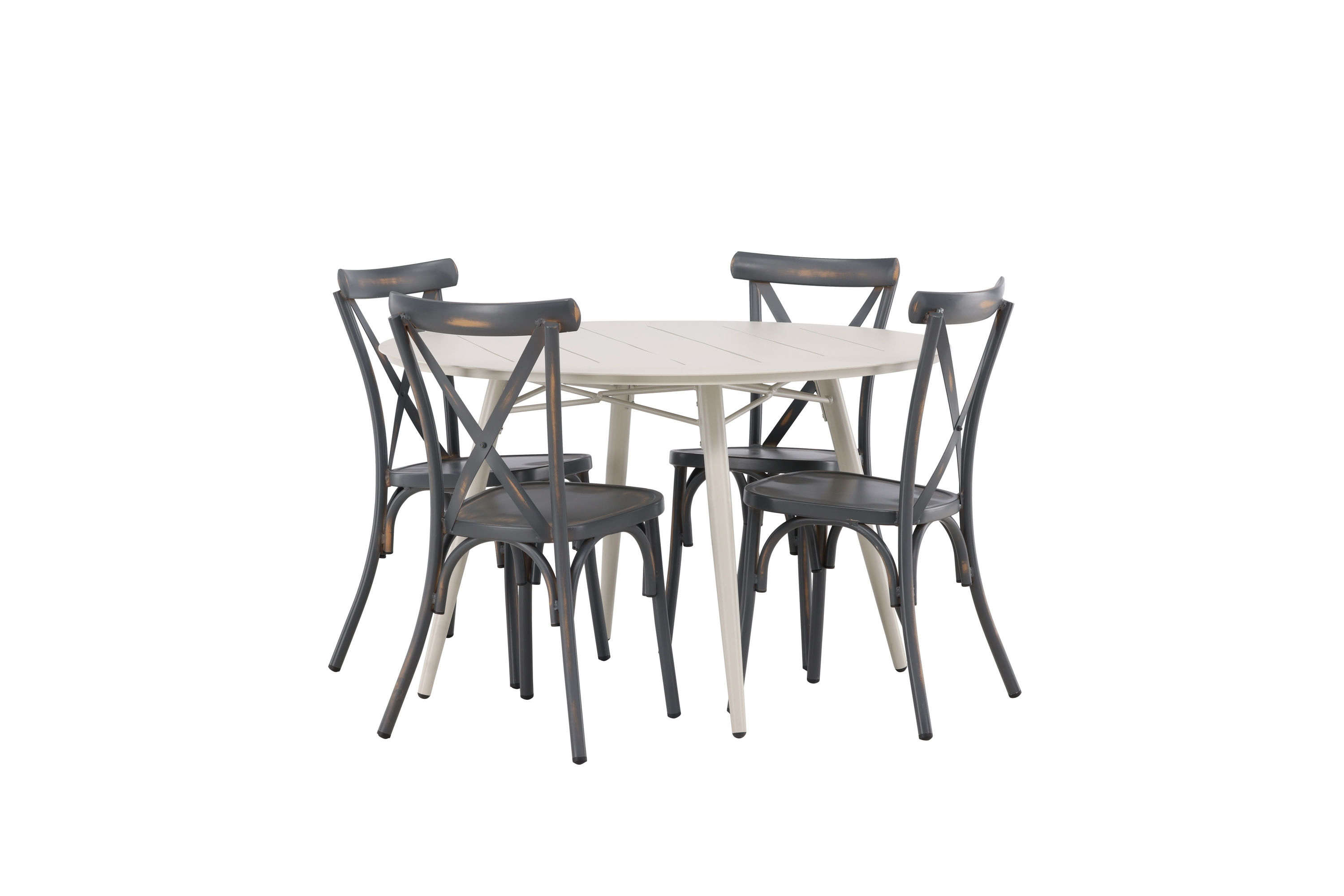 lina matgrupp utomhus rund 120 cm + 4 st tablas matstolar - mörkgrå/vit
