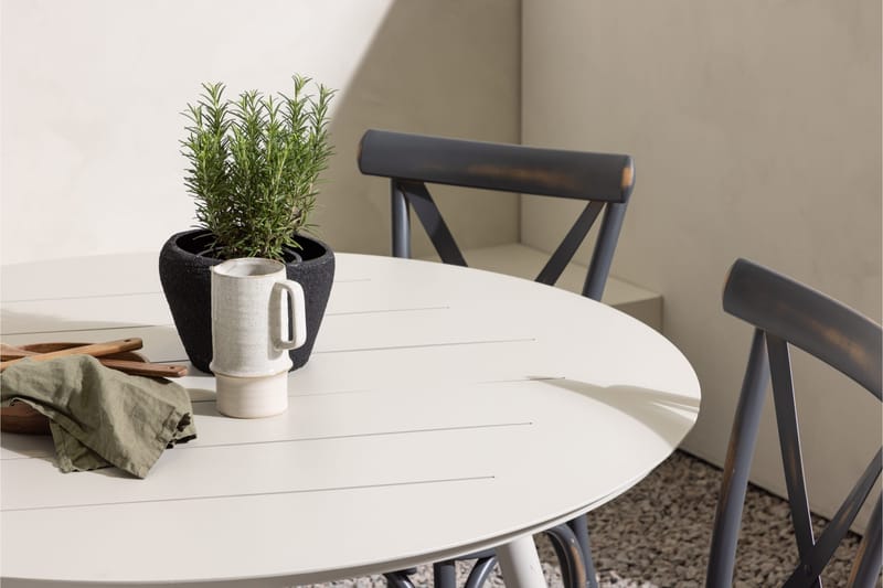 Lina Matgrupp Utomhus Rund 120 cm + 4 st Tablas Matstolar - Mörkgrå/Vit - Utemöbler - Utegrupp - Matgrupper utomhus