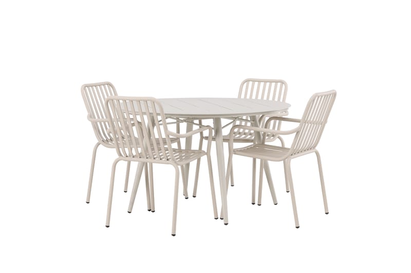 Lina Matgrupp Utomhus Rund 120 cm + 4 st Peking Karmstolar - Beige/Vit - Utemöbler - Utegrupp - Matgrupper utomhus