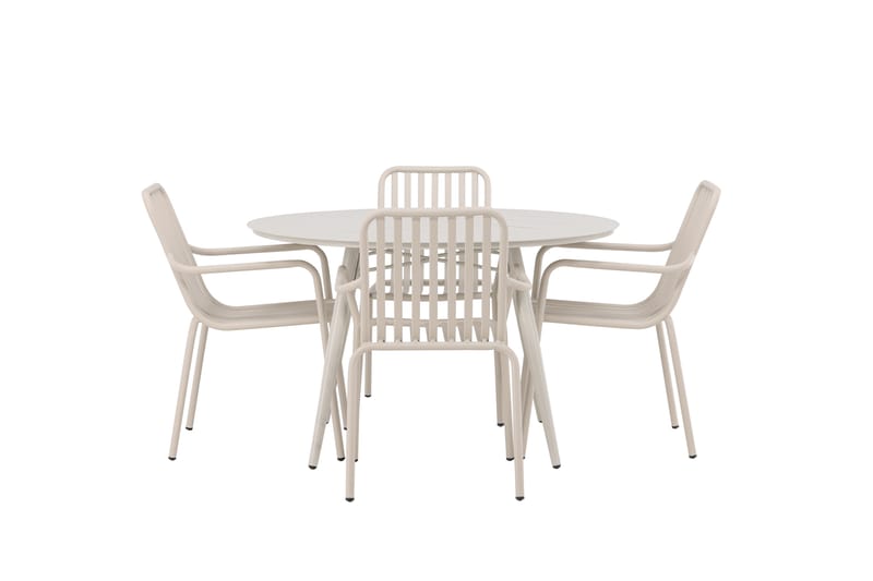Lina Matgrupp Utomhus Rund 120 cm + 4 st Peking Karmstolar - Beige/Vit - Utemöbler - Utegrupp - Matgrupper utomhus