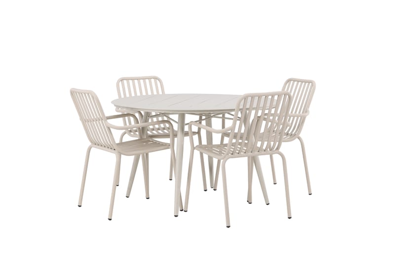 Lina Matgrupp Utomhus Rund 120 cm + 4 st Peking Karmstolar - Beige/Vit - Utemöbler - Utegrupp - Matgrupper utomhus