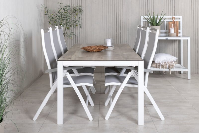 Llama Matgrupp Utomhus 205cm + 6 Albany Positionsstolar - Vit/Grå - Utemöbler - Utegrupp - Matgrupper utomhus