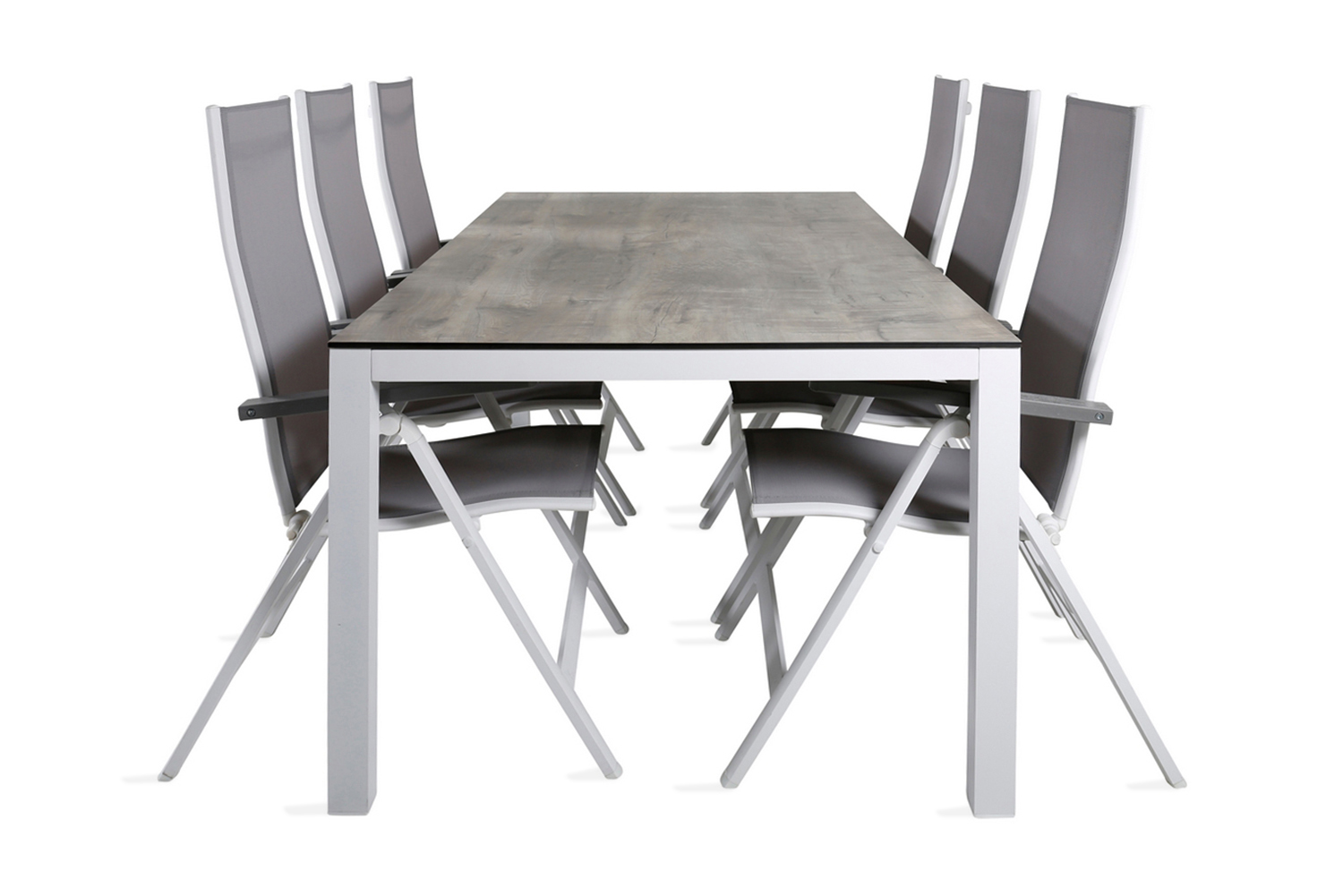 llama matgrupp utomhus 205cm + 6 albany positionsstolar - svart/natur